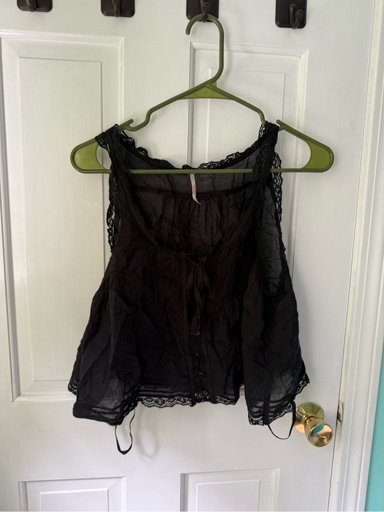 Free People Tops - Free People Black Lace-Trim Sheer Tank Top